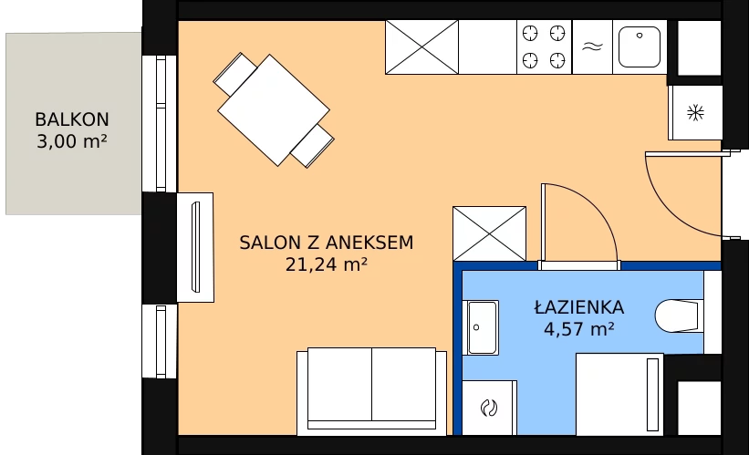 Zalety mieszkania 26.08 m², B.M047