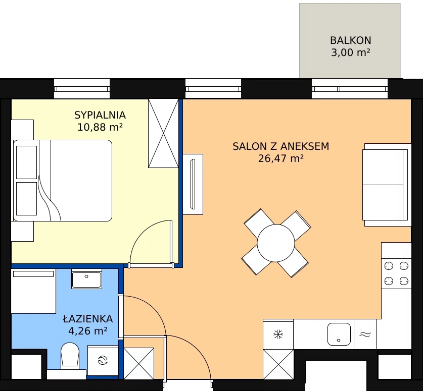 Zalety mieszkania 41.51 m², A.M053