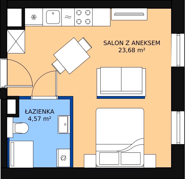 Zalety mieszkania 28.28 m², A.M055