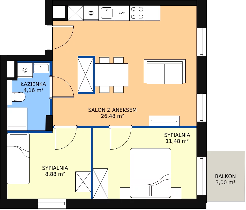 Zalety mieszkania 50.84 m², A.M058