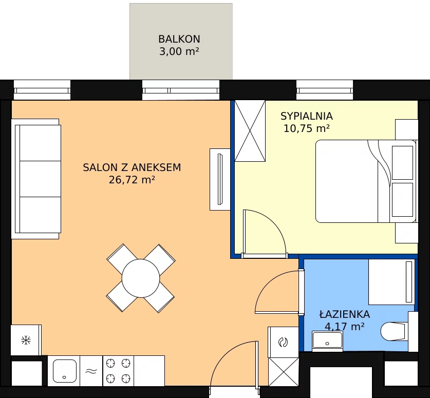 Zalety mieszkania 41.54 m², A.M076