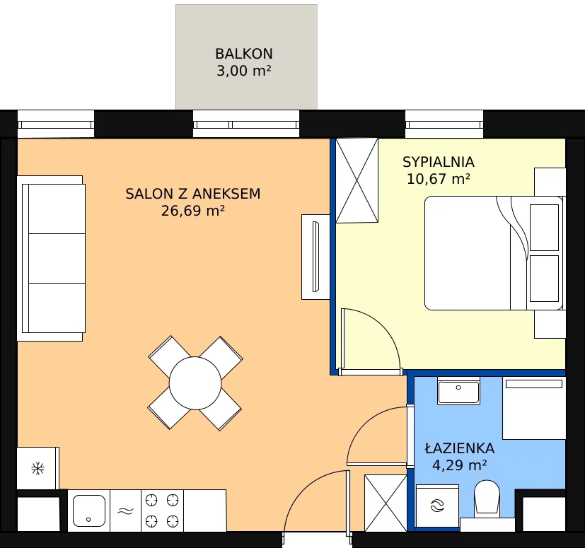 Zalety mieszkania 41.43 m², A.M077