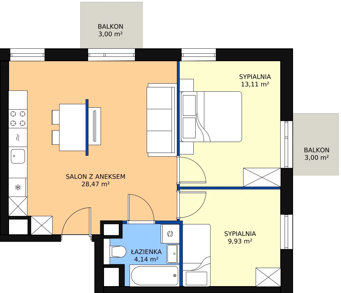 Zalety mieszkania 55.6 m², A.M078