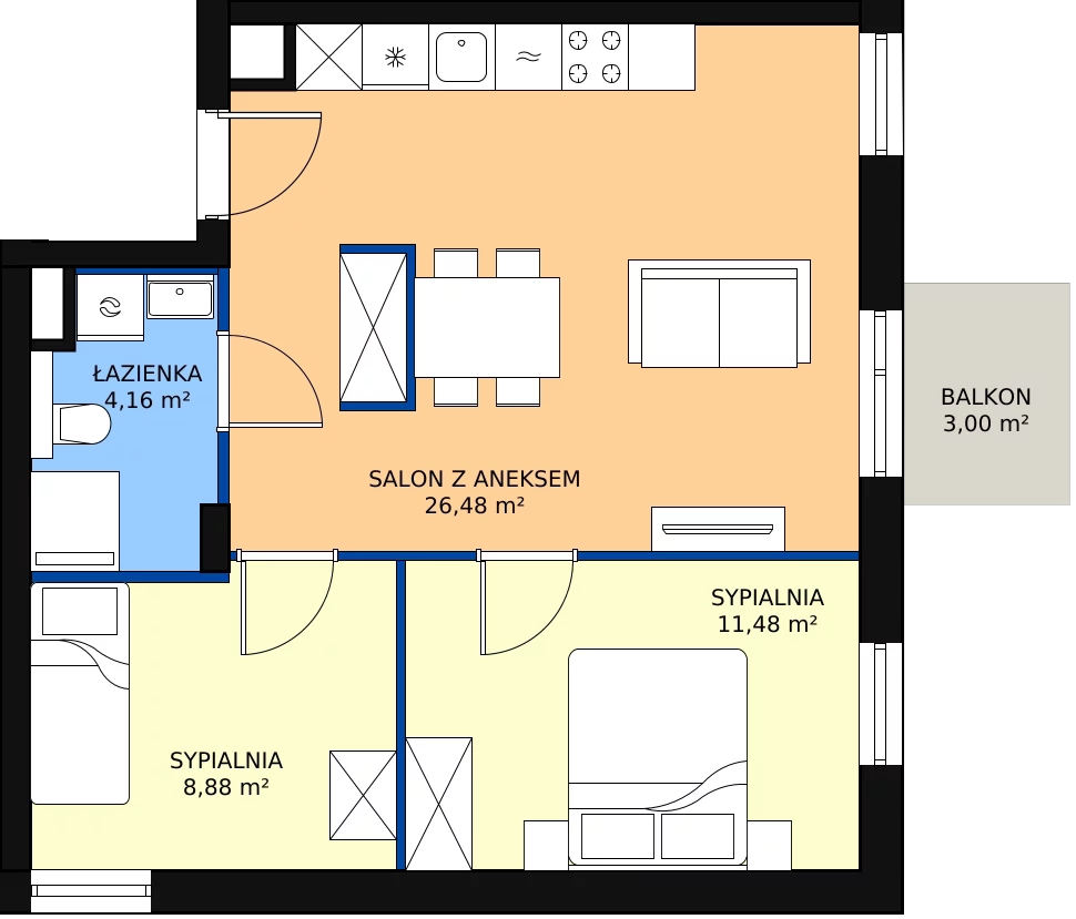 Zalety mieszkania 51.11 m², A.M081