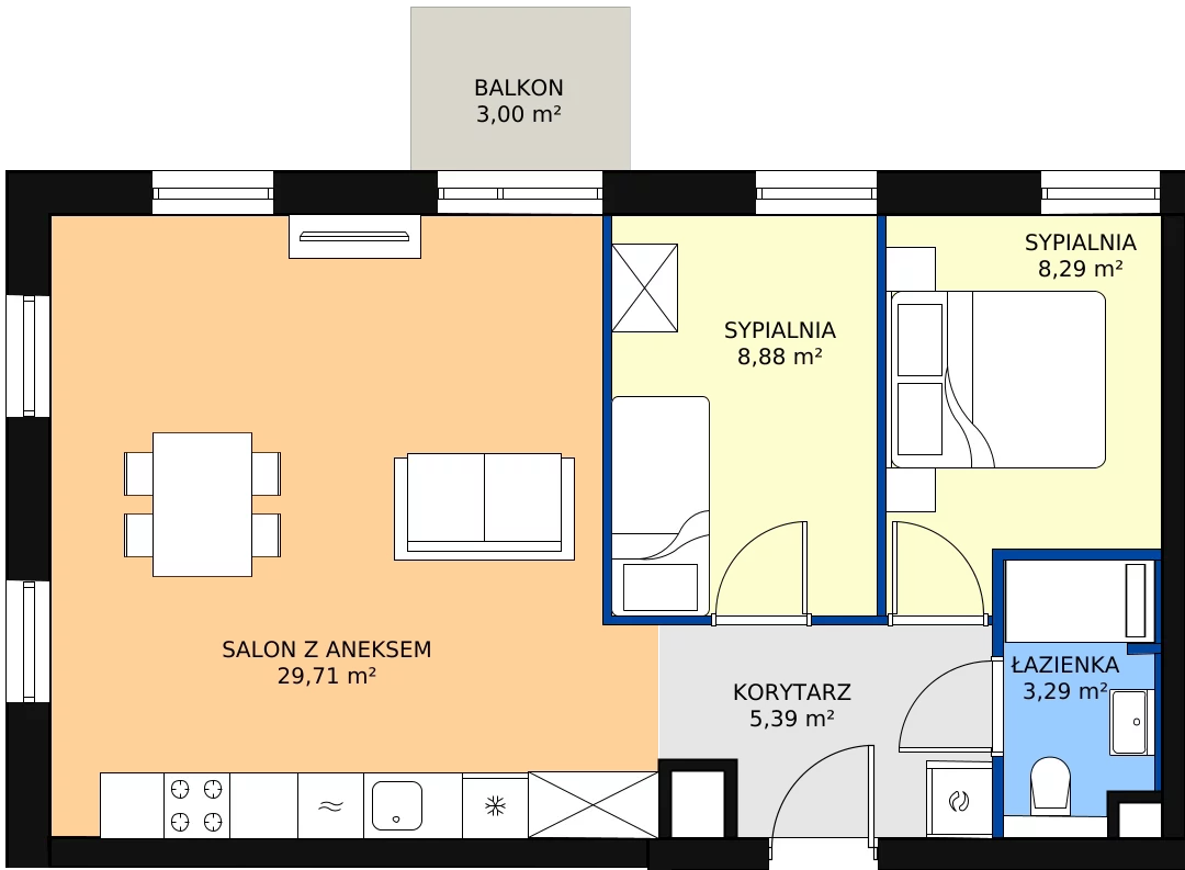 Zalety mieszkania 55.55 m², A.M082