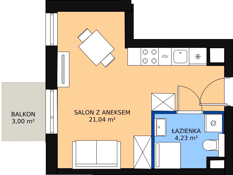 Zalety mieszkania 25.23 m², A.M083