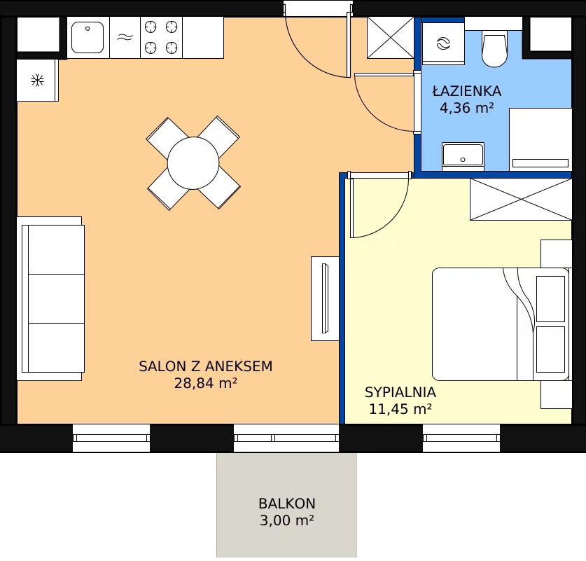 Zalety mieszkania 44.6 m², B.M086