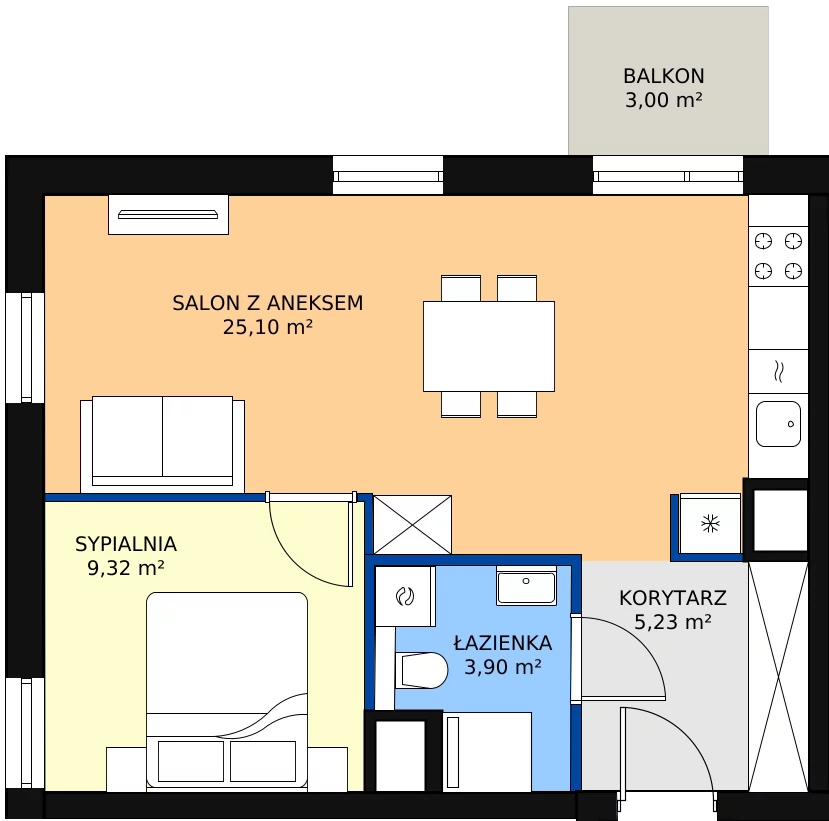 Zalety mieszkania 43.44 m², B.M090
