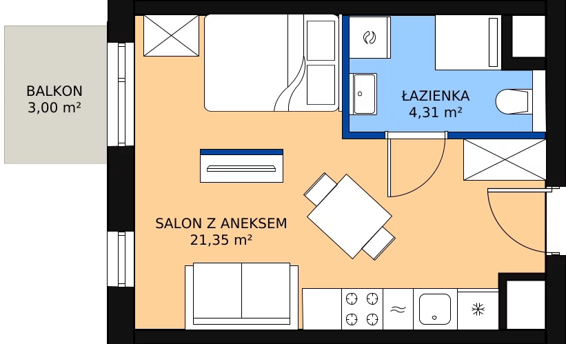 Zalety mieszkania 25.65 m², B.M092
