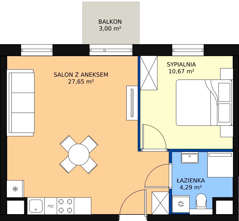 Zalety mieszkania 42.59 m², B.M099