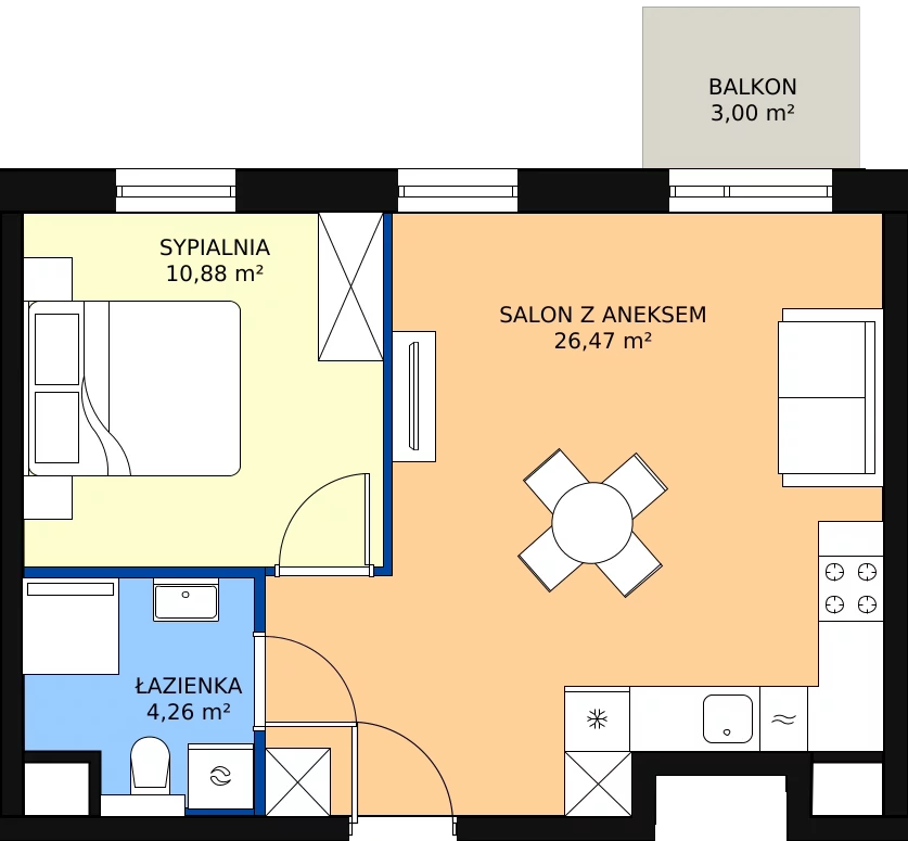 Zalety mieszkania 41.58 m², A.M100