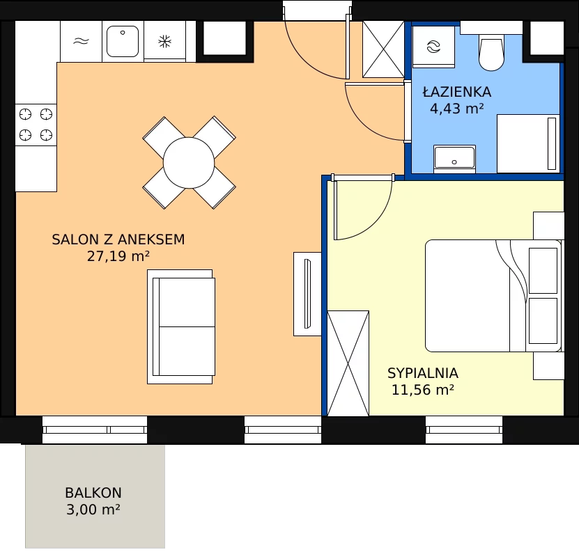 Zalety mieszkania 43.27 m², A.M104