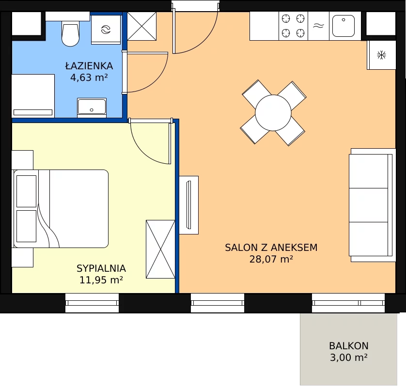 Zalety mieszkania 44.67 m², B.M110
