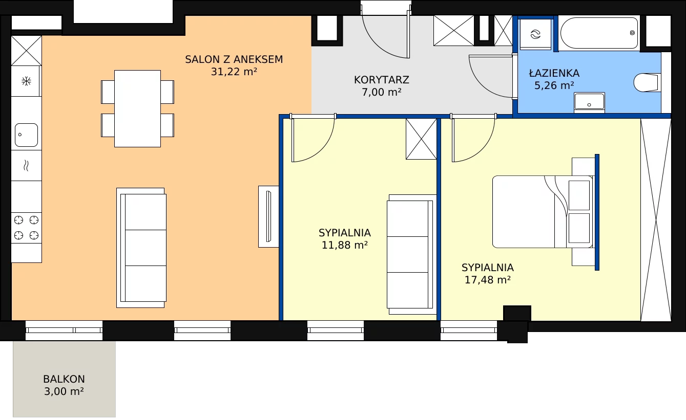 Zalety mieszkania 72.77 m², B.M112