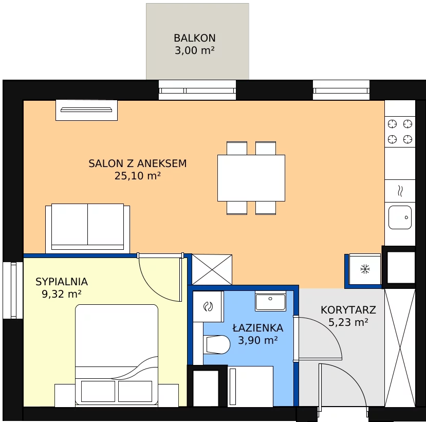 Zalety mieszkania 43.51 m², B.M114