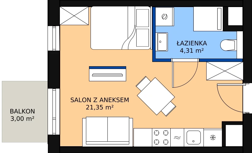 Zalety mieszkania 25.82 m², B.M116