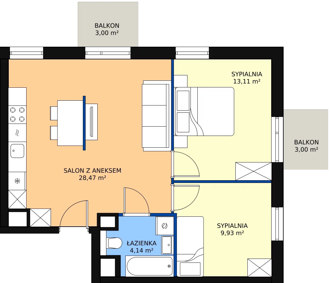 Zalety mieszkania 55.87 m², A.M126