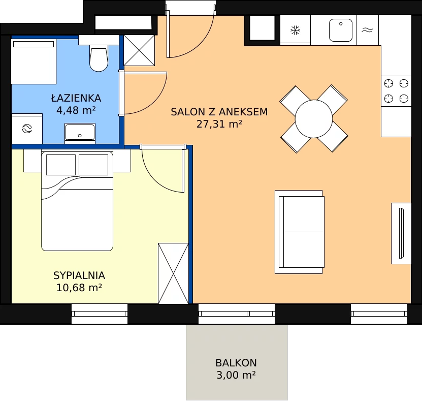 Zalety mieszkania 42.42 m², A.M127