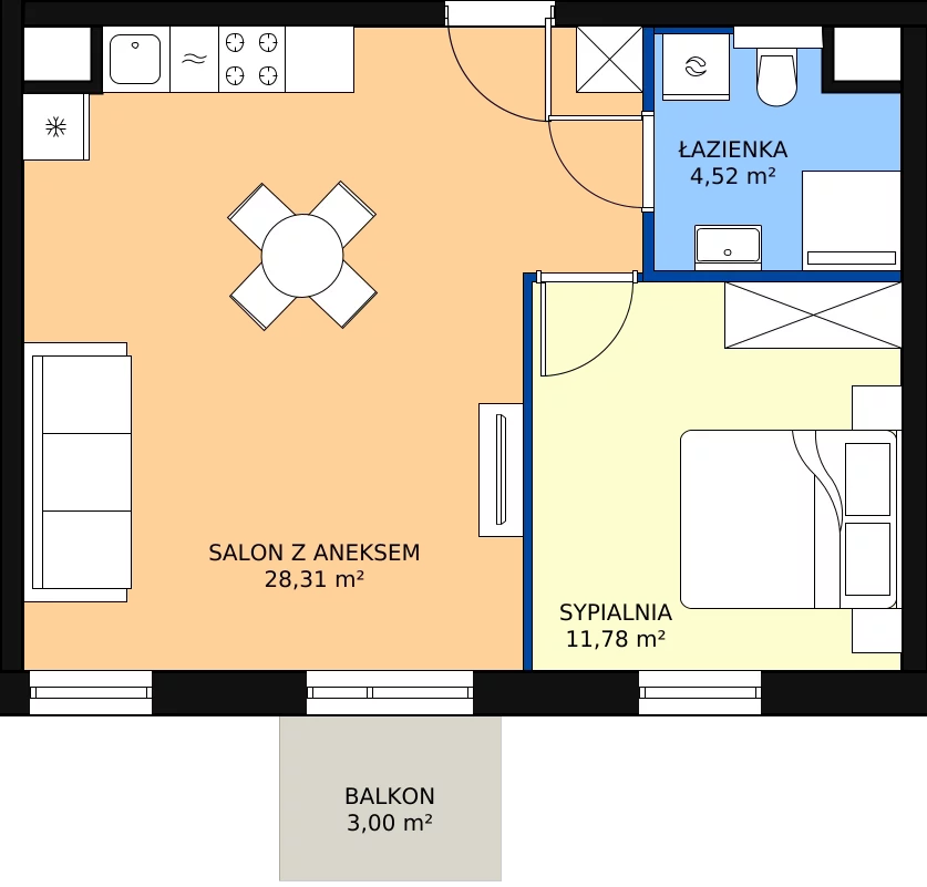 Zalety mieszkania 44.53 m², A.M133