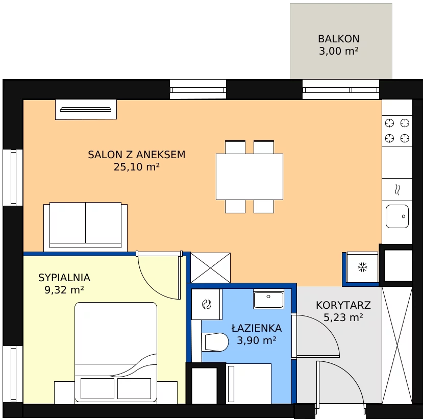 Zalety mieszkania 43.63 m², B.M139