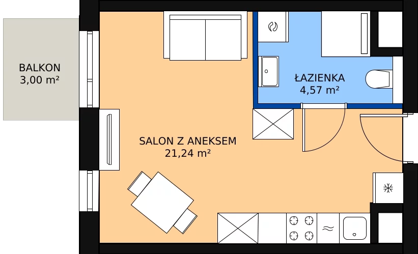 Zalety mieszkania 25.95 m², B.M140
