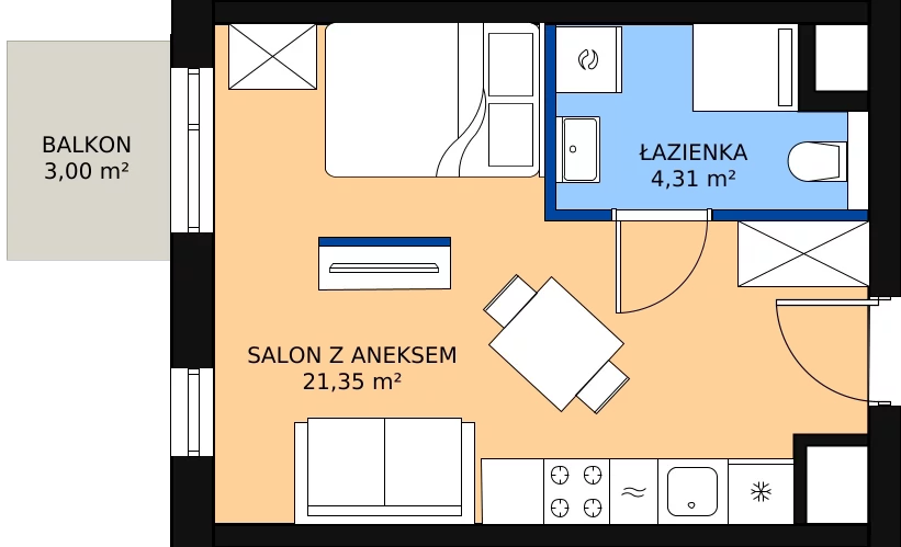 Zalety mieszkania 25.75 m², B.M141