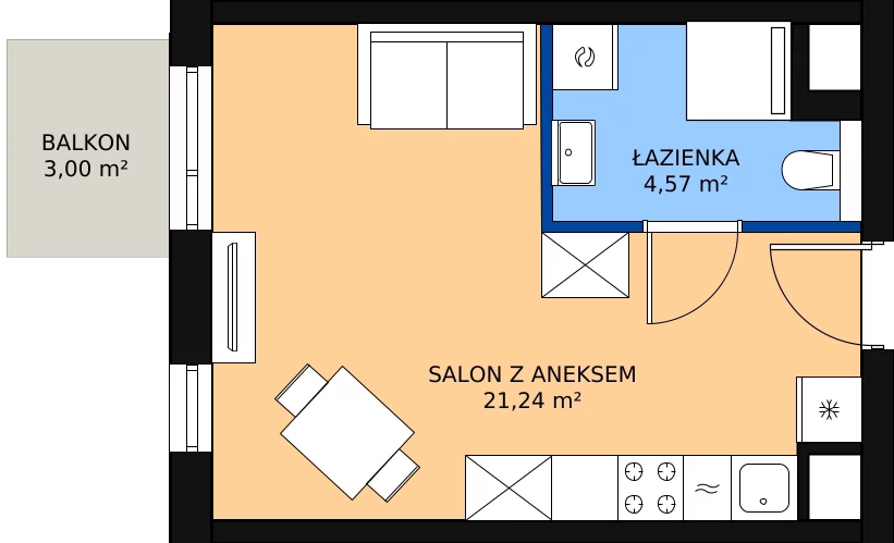 Zalety mieszkania 26.01 m², B.M142
