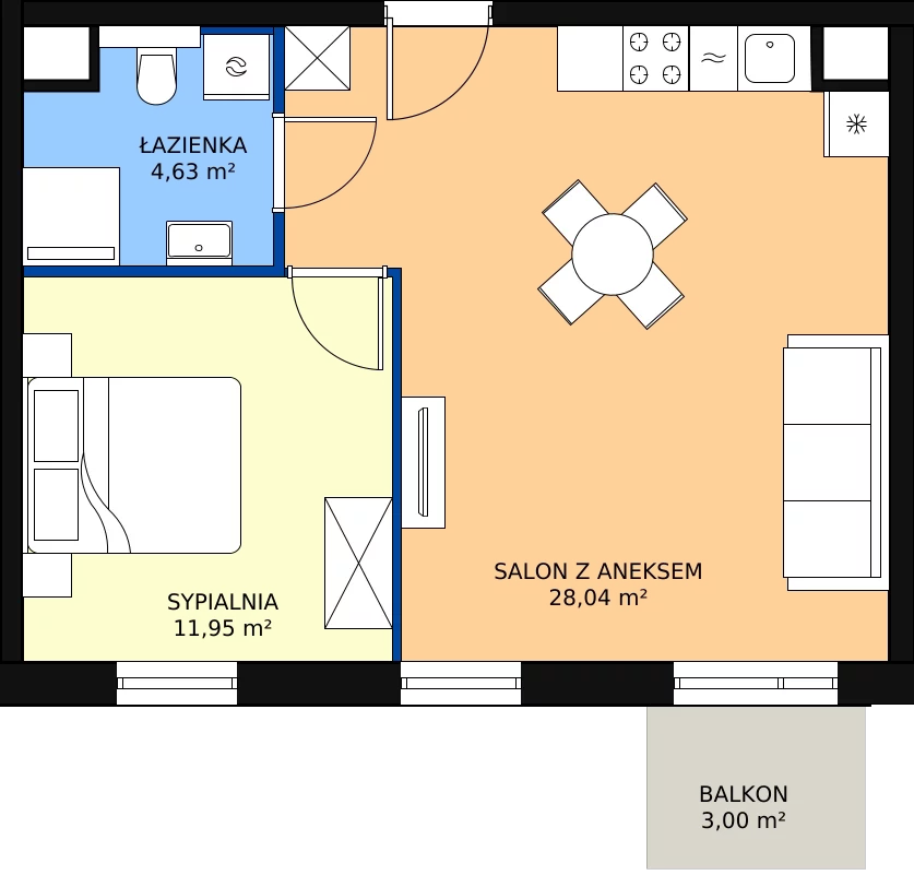 Zalety mieszkania 44.63 m², A.M156