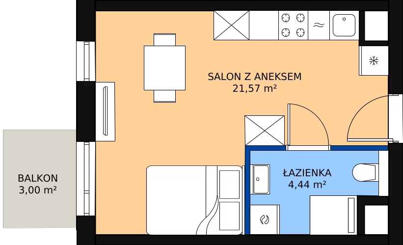 Zalety mieszkania 25.99 m², B.M166