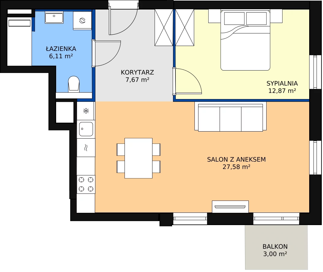 Zalety mieszkania 54.37 m², B.M169