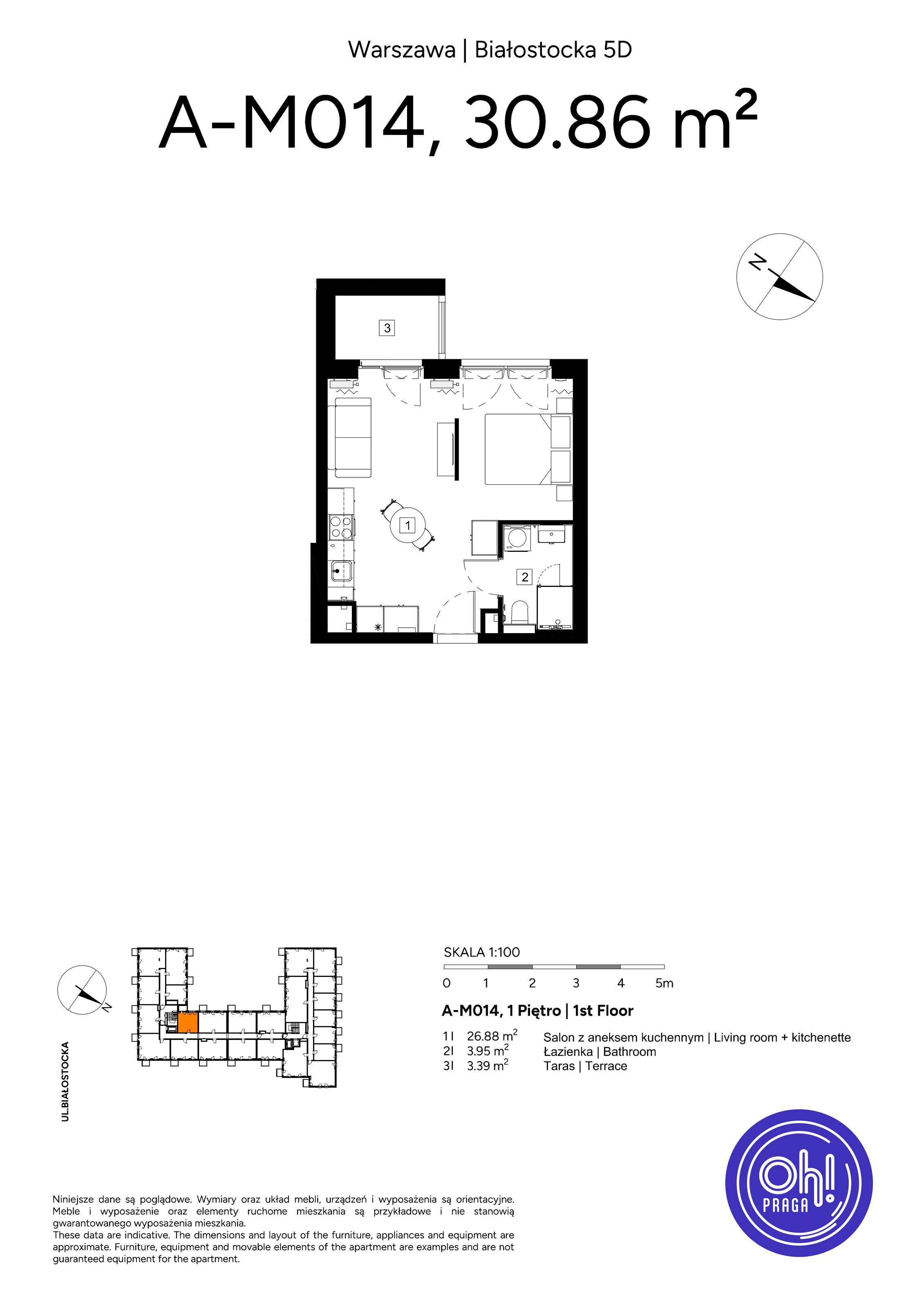 1 pokój, mieszkanie 30,86 m², piętro 1, oferta nr A.M014, Oh! Praga, Warszawa, Praga Północ, Szmulki, ul. Białostocka 5D