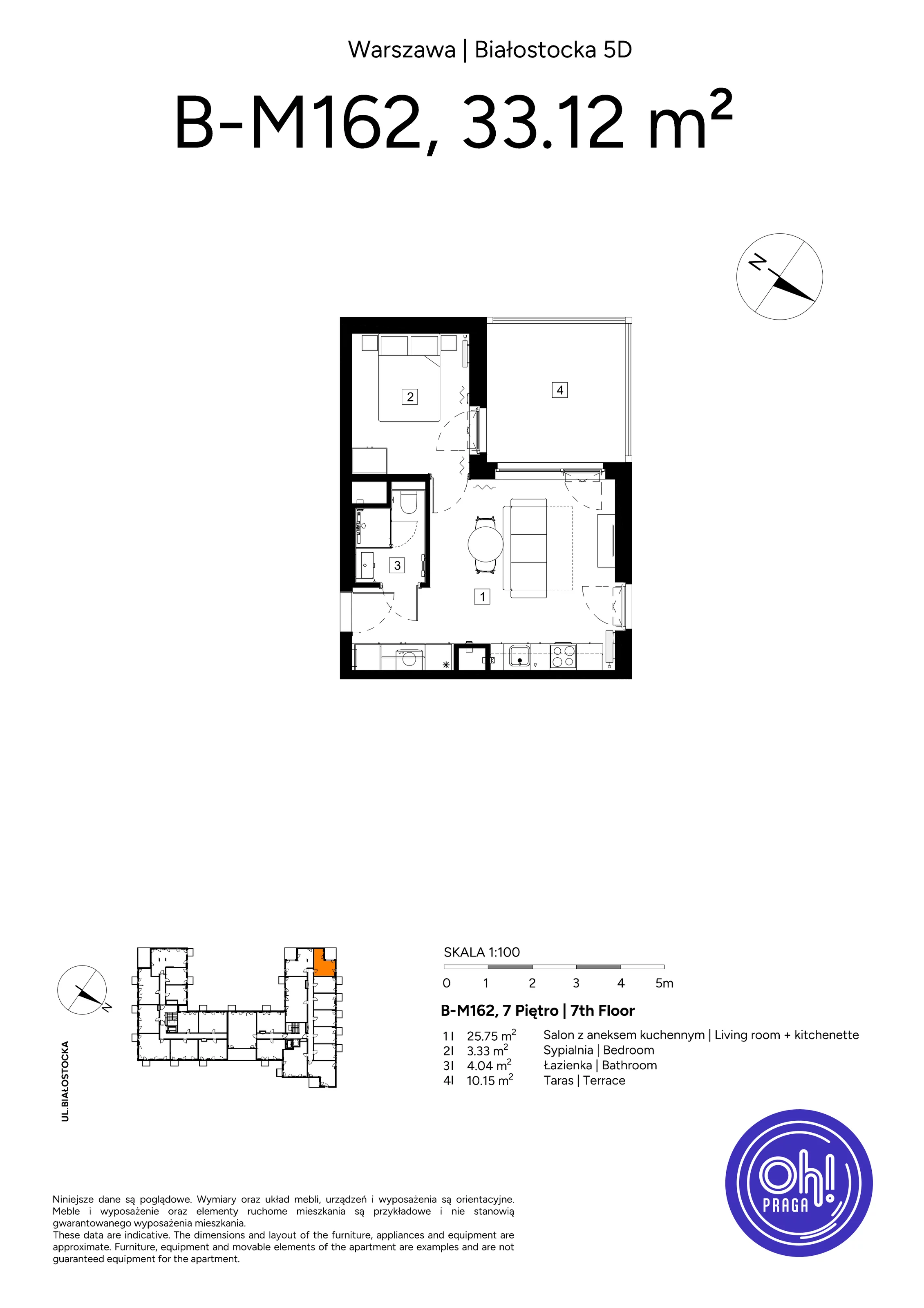 1 pokój, mieszkanie 33,12 m², piętro 7, oferta nr B.M162, Oh! Praga, Warszawa, Praga Północ, Szmulki, ul. Białostocka 5D