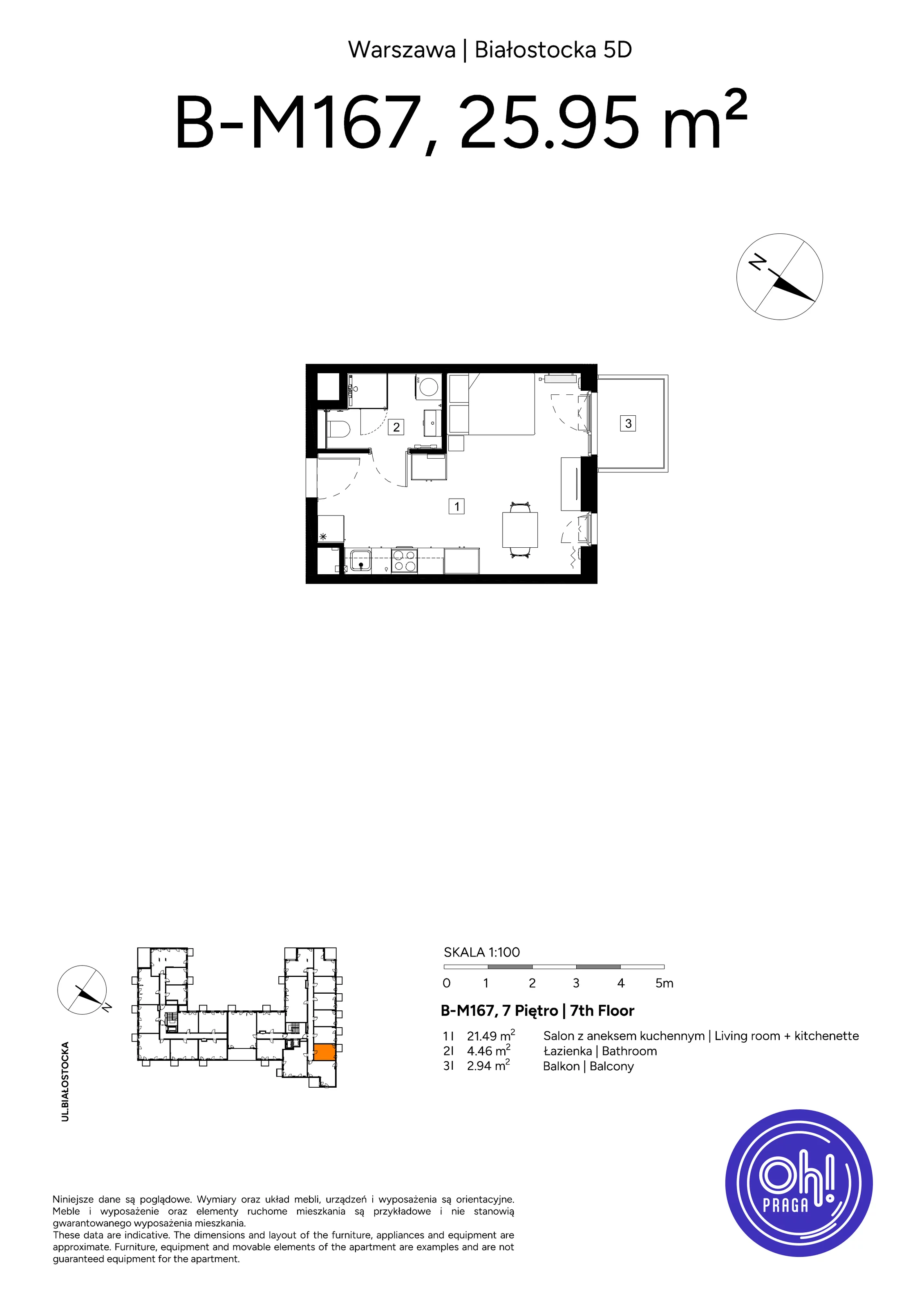 1 pokój, mieszkanie 25,95 m², piętro 7, oferta nr B.M167, Oh! Praga, Warszawa, Praga Północ, Szmulki, ul. Białostocka 5D