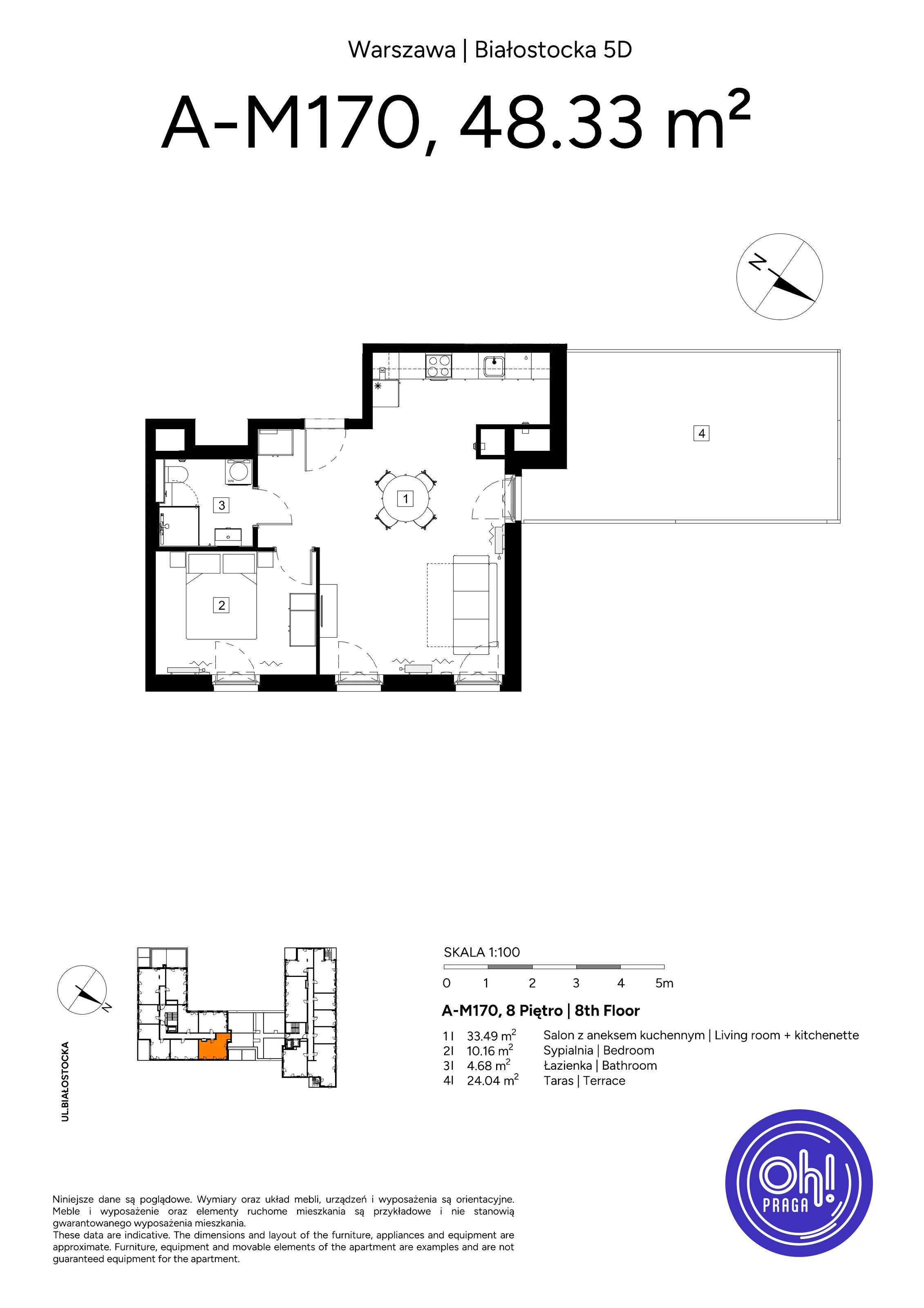 2 pokoje, mieszkanie 48,33 m², piętro 8, oferta nr A.M170, Oh! Praga, Warszawa, Praga Północ, Szmulki, ul. Białostocka 5D