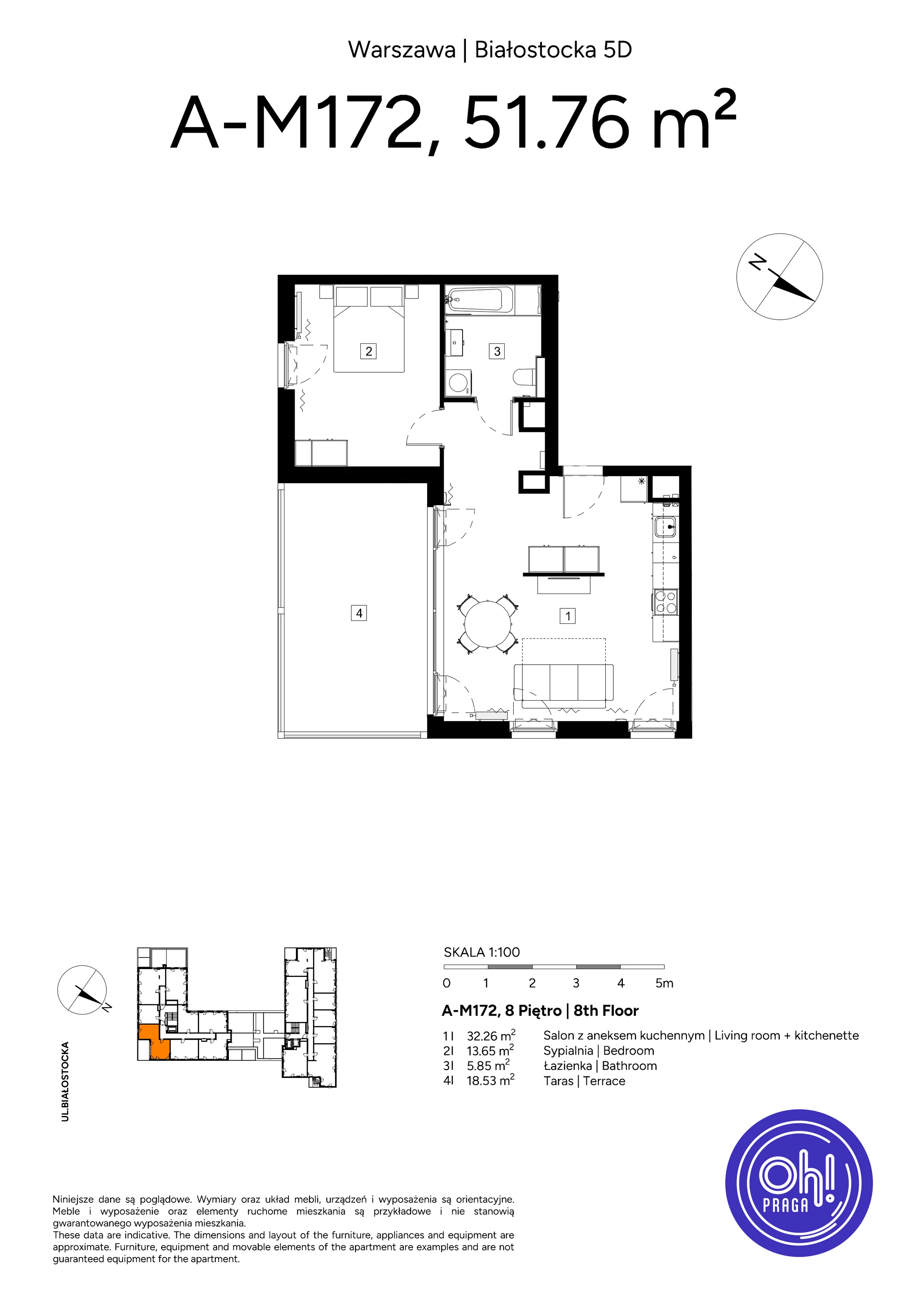 2 pokoje, mieszkanie 51,76 m², piętro 8, oferta nr A.M172, Oh! Praga, Warszawa, Praga Północ, Szmulki, ul. Białostocka 5D