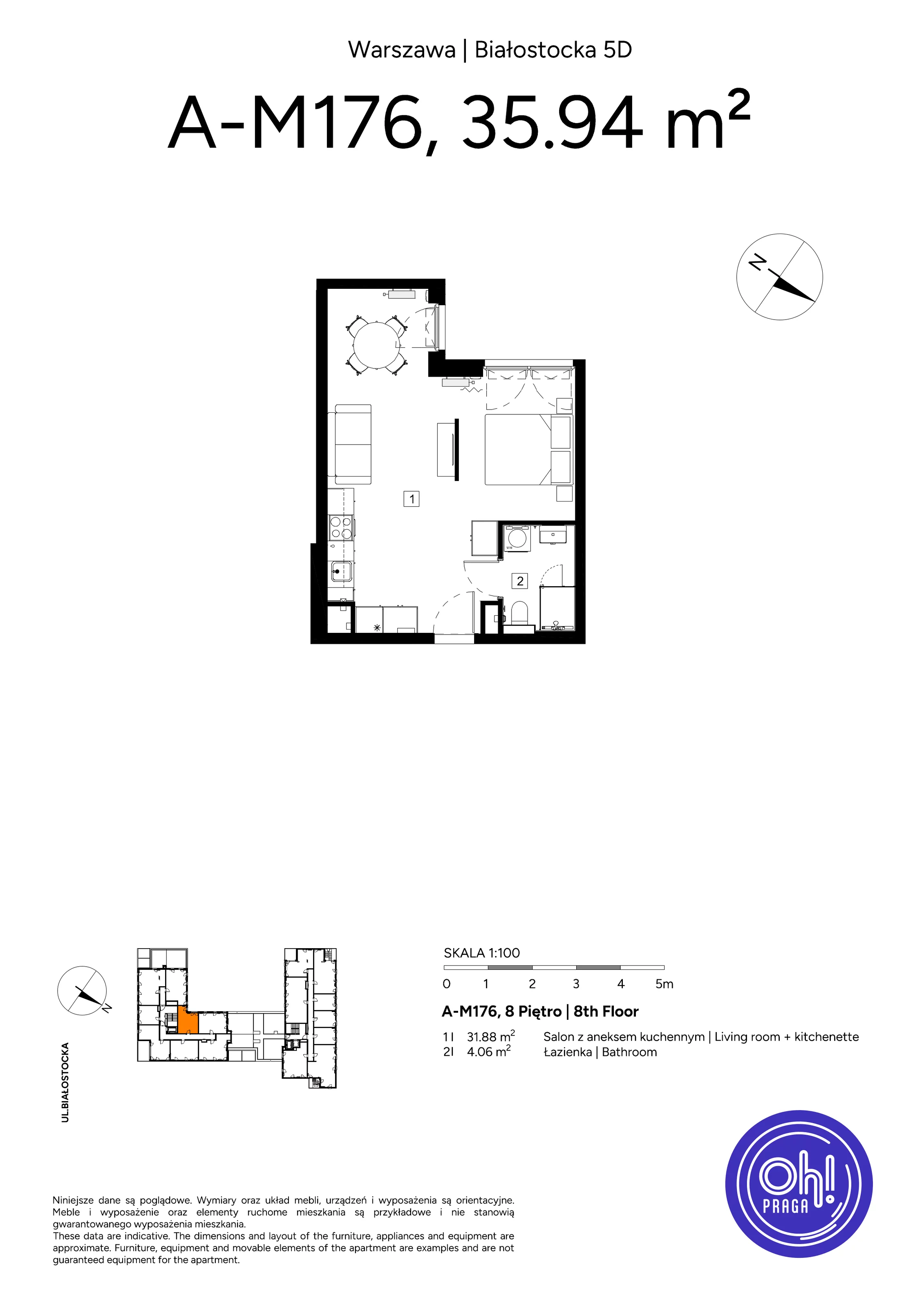 1 pokój, mieszkanie 35,94 m², piętro 8, oferta nr A.M176, Oh! Praga, Warszawa, Praga Północ, Szmulki, ul. Białostocka 5D