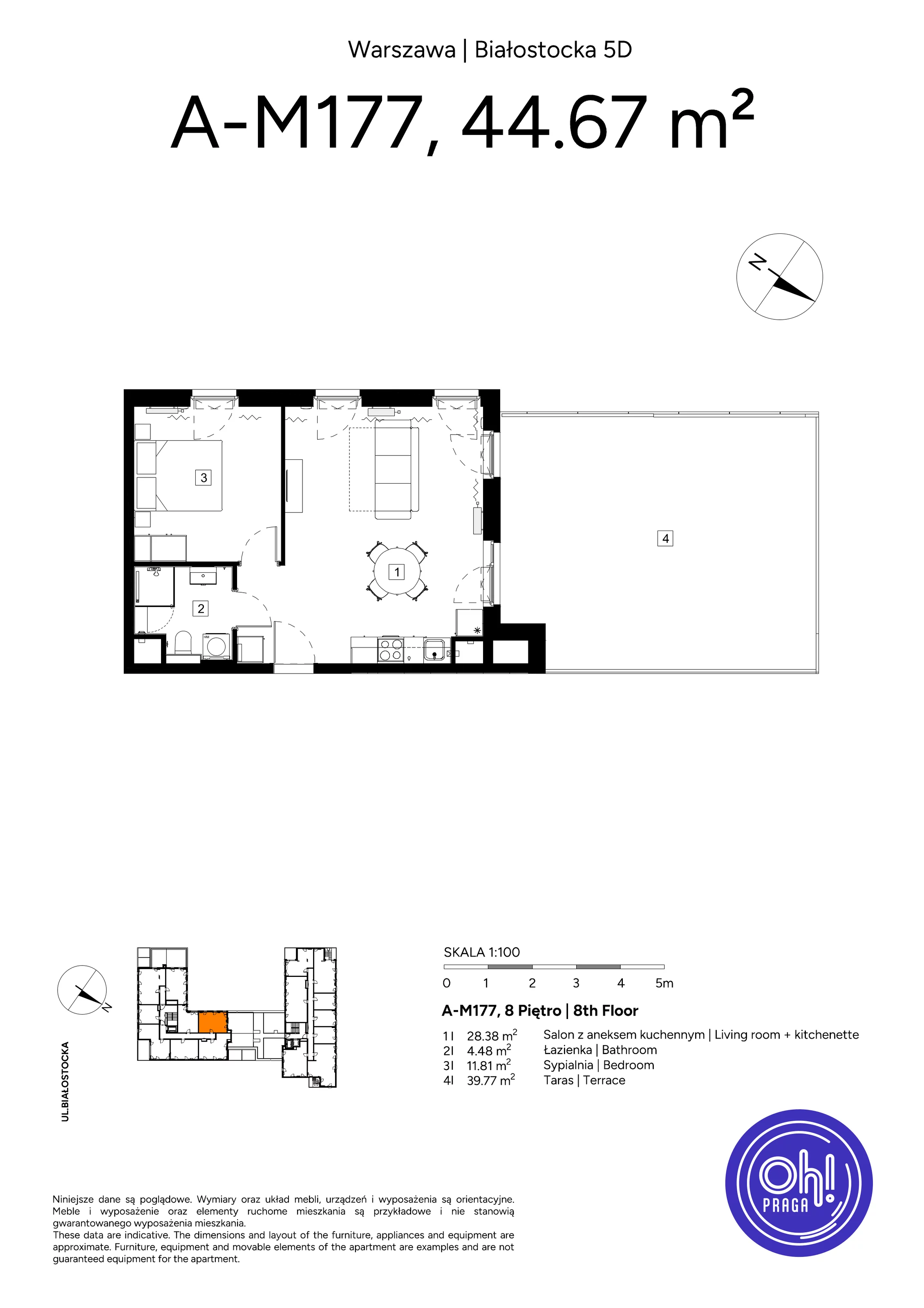 2 pokoje, mieszkanie 44,67 m², piętro 8, oferta nr A.M177, Oh! Praga, Warszawa, Praga Północ, Szmulki, ul. Białostocka 5D