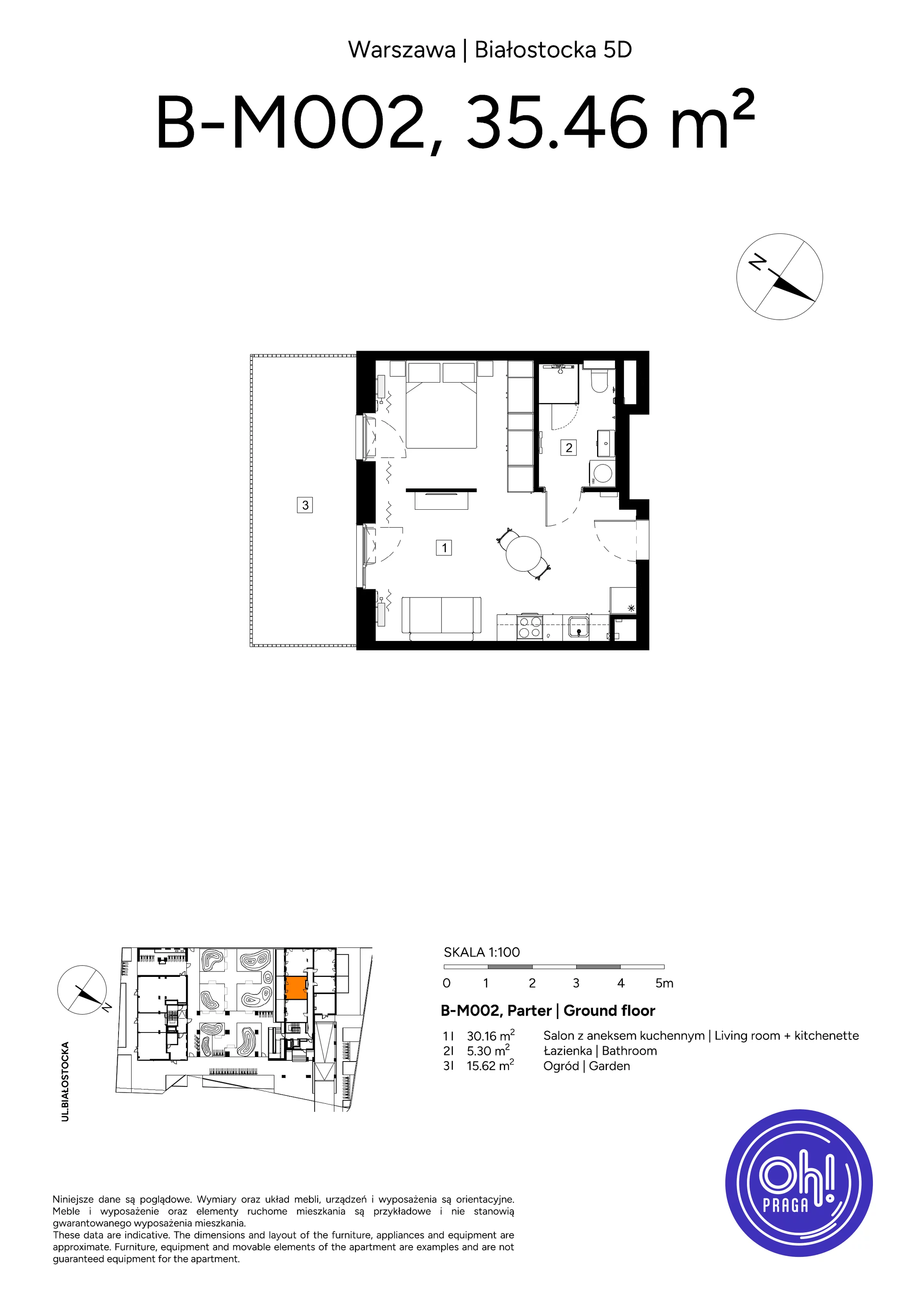 1 pokój, mieszkanie 35,46 m², parter, oferta nr B.M002, Oh! Praga, Warszawa, Praga Północ, Szmulki, ul. Białostocka 5D