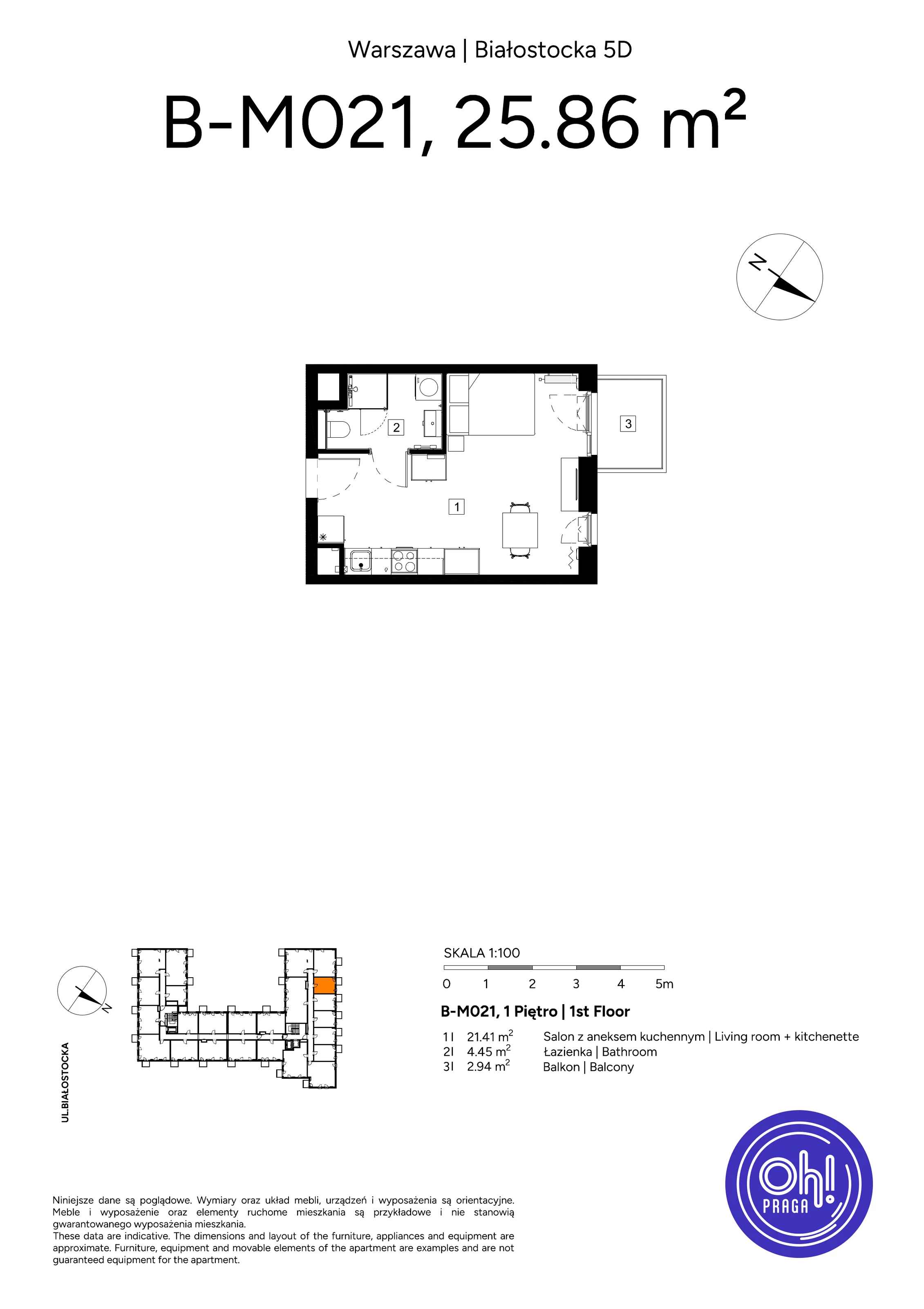 1 pokój, mieszkanie 25,86 m², piętro 1, oferta nr B.M021, Oh! Praga, Warszawa, Praga Północ, Szmulki, ul. Białostocka 5D