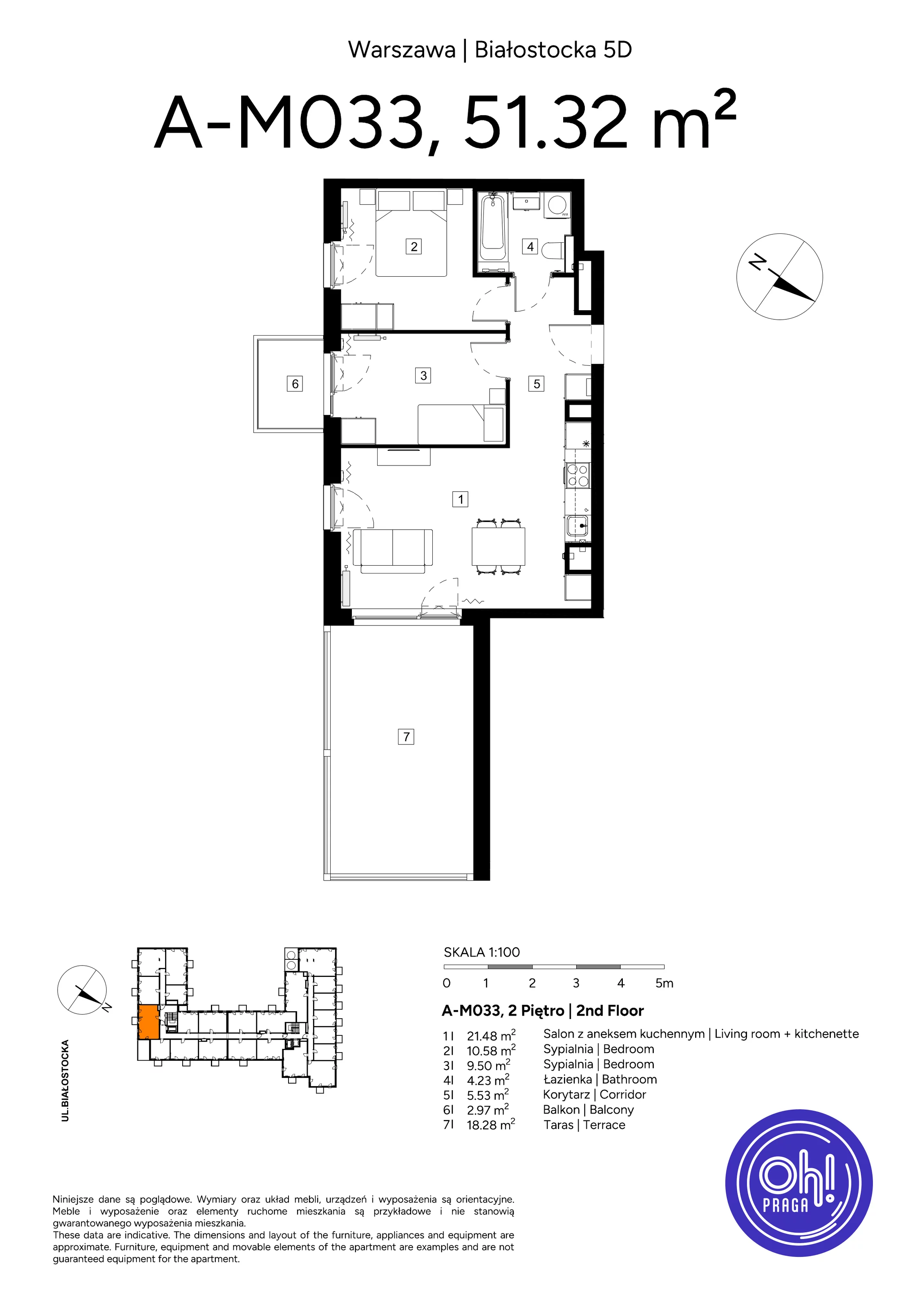 3 pokoje, mieszkanie 51,32 m², piętro 2, oferta nr A.M033, Oh! Praga, Warszawa, Praga Północ, Szmulki, ul. Białostocka 5D