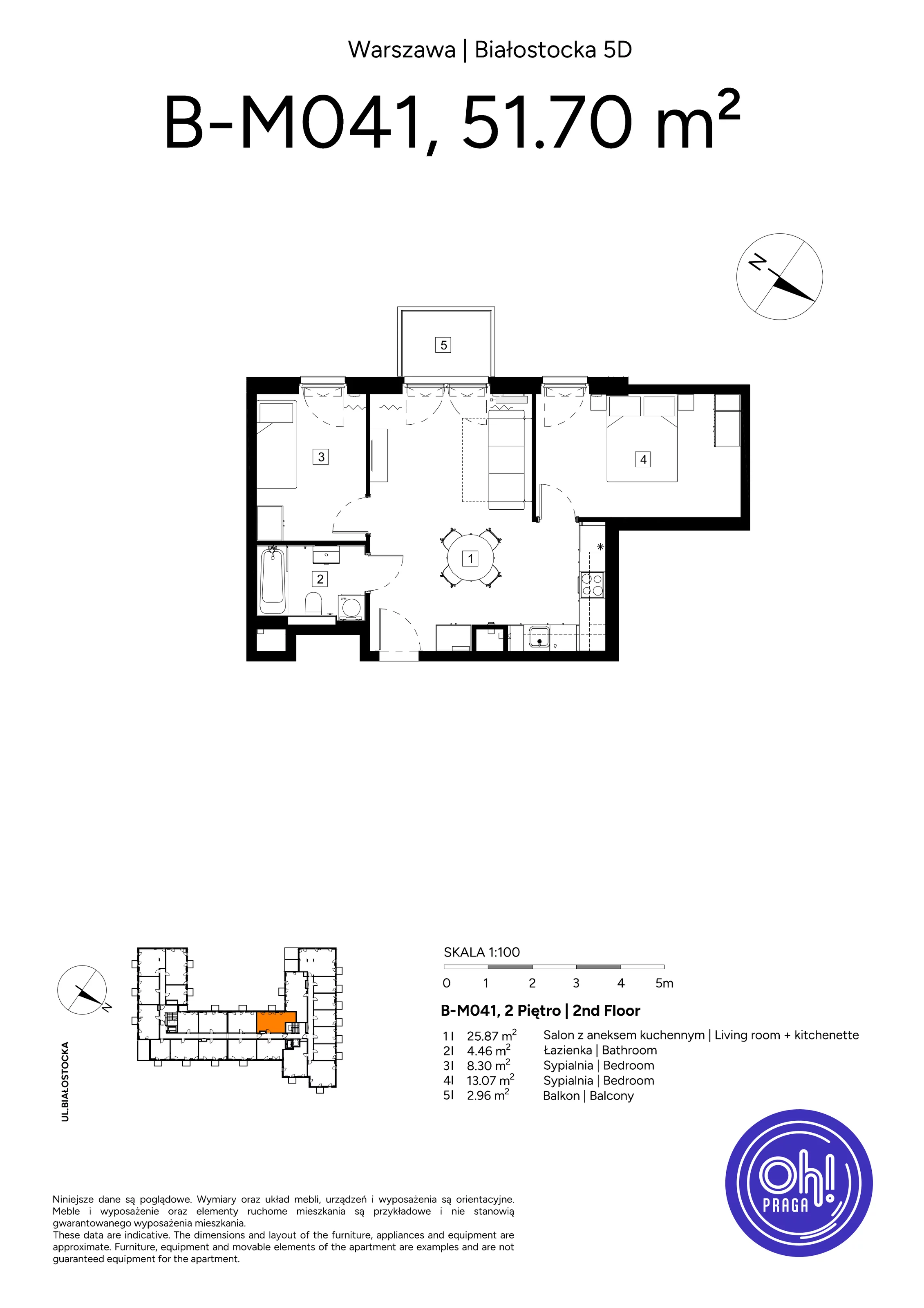 3 pokoje, mieszkanie 51,70 m², piętro 2, oferta nr B.M041, Oh! Praga, Warszawa, Praga Północ, Szmulki, ul. Białostocka 5D