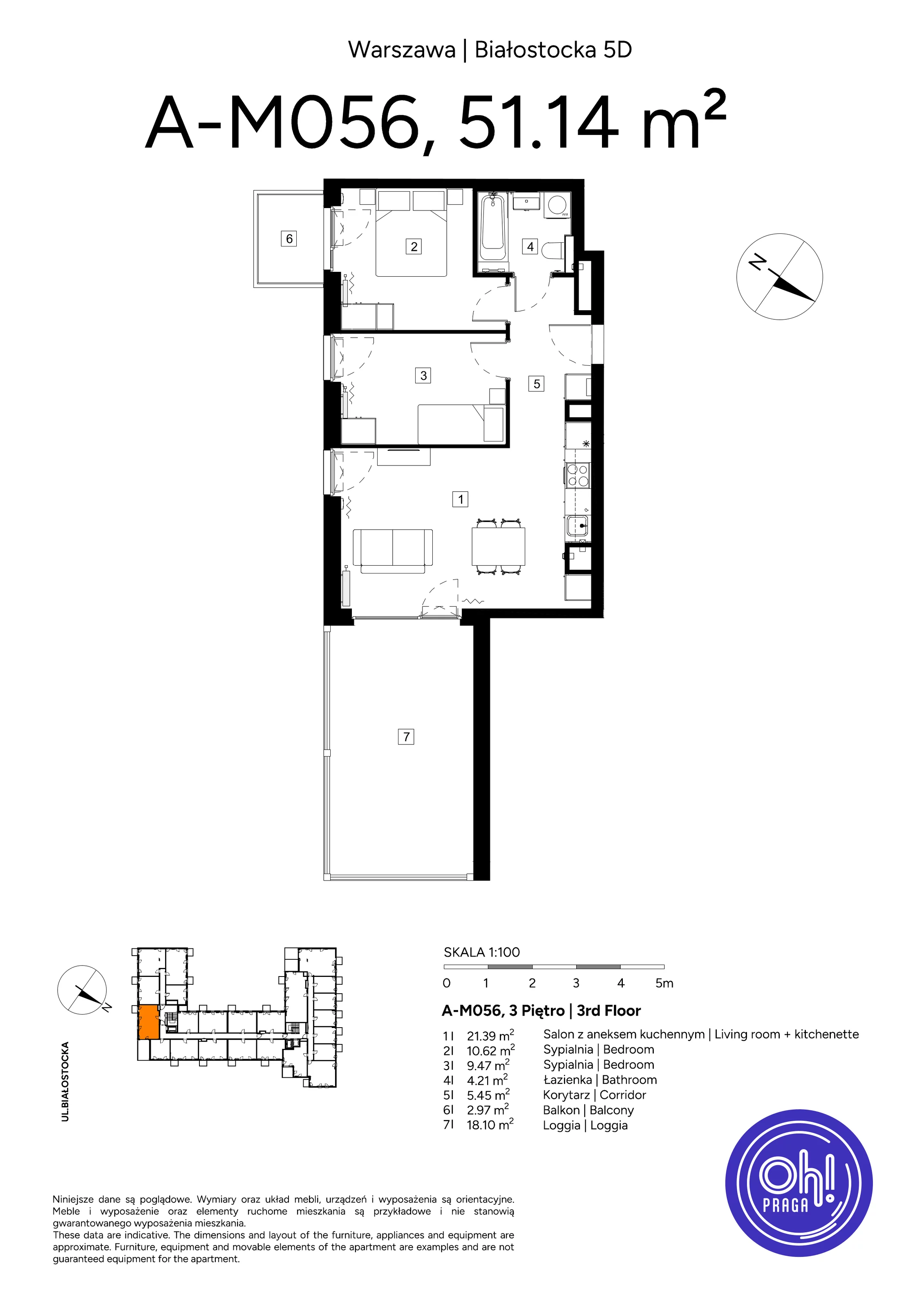 3 pokoje, mieszkanie 51,14 m², piętro 3, oferta nr A.M056, Oh! Praga, Warszawa, Praga Północ, Szmulki, ul. Białostocka 5D