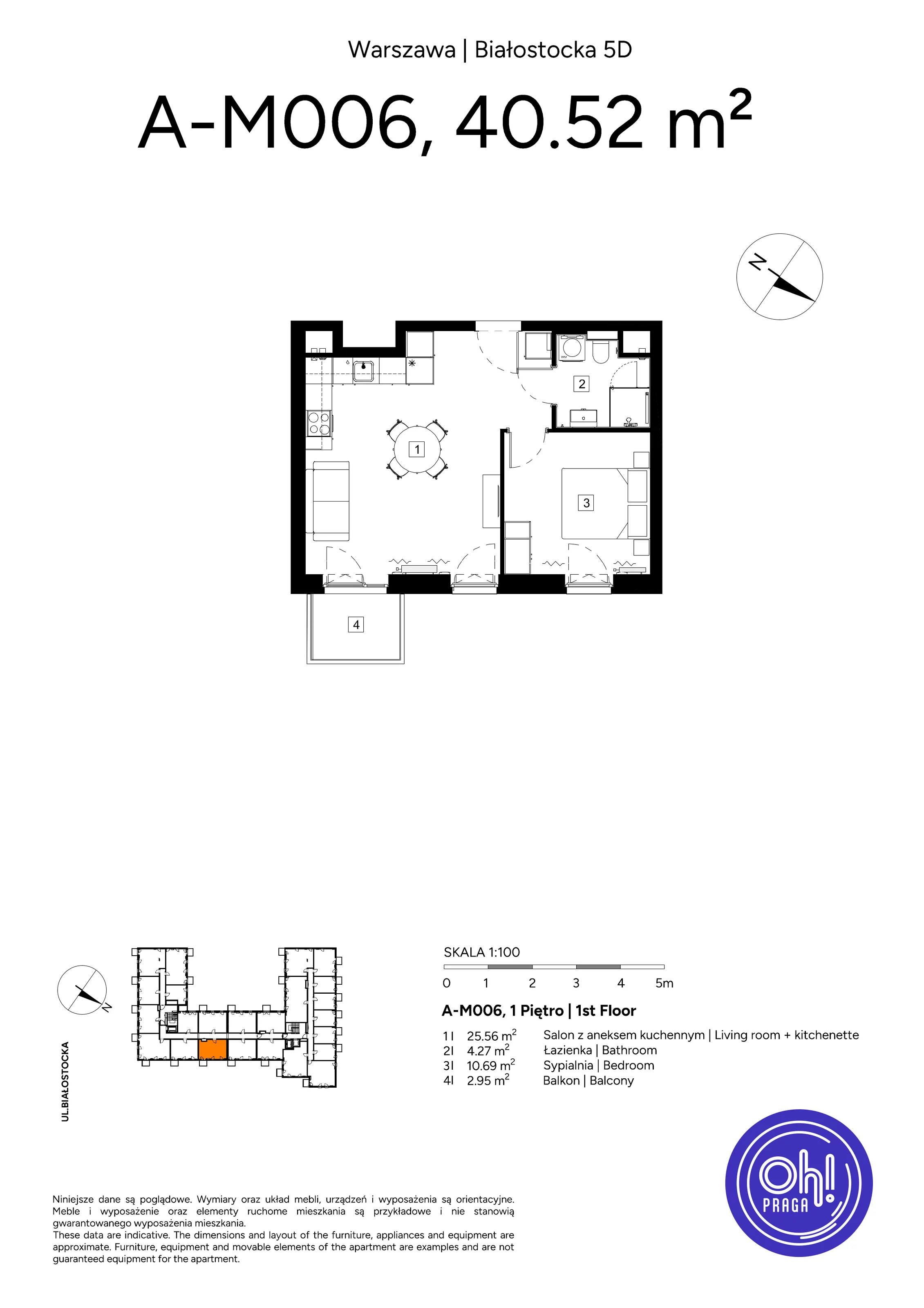 2 pokoje, mieszkanie 40,52 m², piętro 1, oferta nr A.M006, Oh! Praga, Warszawa, Praga Północ, Szmulki, ul. Białostocka 5D