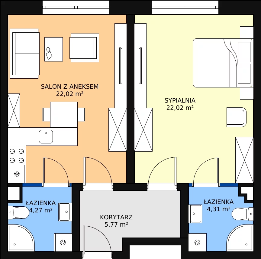 2 pokoje, mieszkanie 58,39 m², piętro 1, oferta nr M1.2, Drewnowska Park, Łódź, Polesie, ul. Rychlińskiego 4