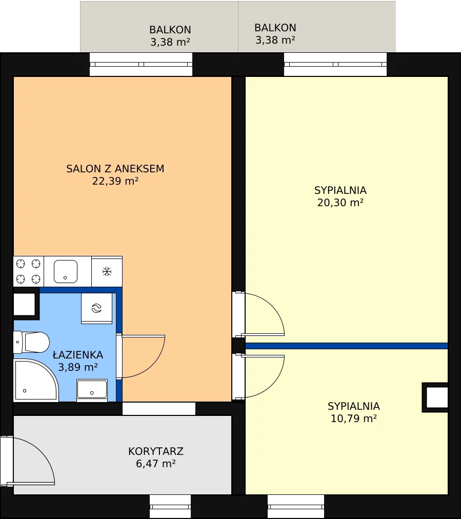 3 pokoje, mieszkanie 63,82 m², piętro 1, oferta nr M1.3, Drewnowska Park, Łódź, Polesie, ul. Rychlińskiego 4