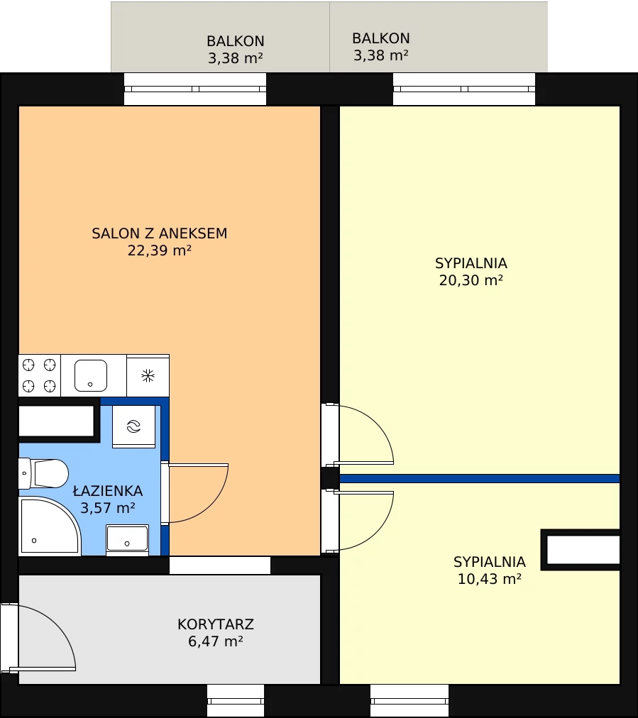 3 pokoje, mieszkanie 63,20 m², piętro 3, oferta nr M3.3, Drewnowska Park, Łódź, Polesie, ul. Rychlińskiego 4