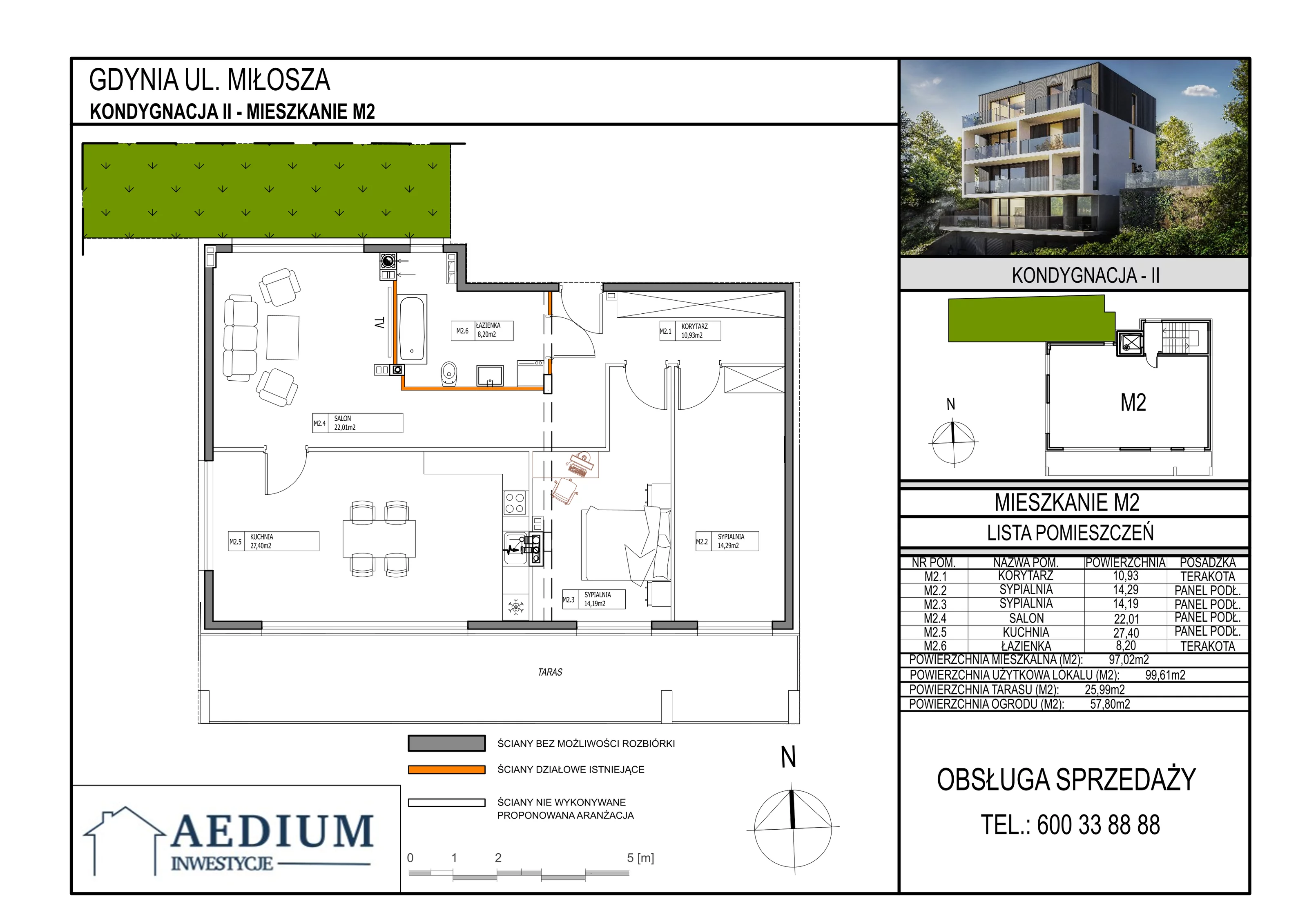 4 pokoje, mieszkanie 97,81 m², piętro 1, oferta nr 2, Miłosza, Gdynia, Redłowo, ul. Czesława Miłosza