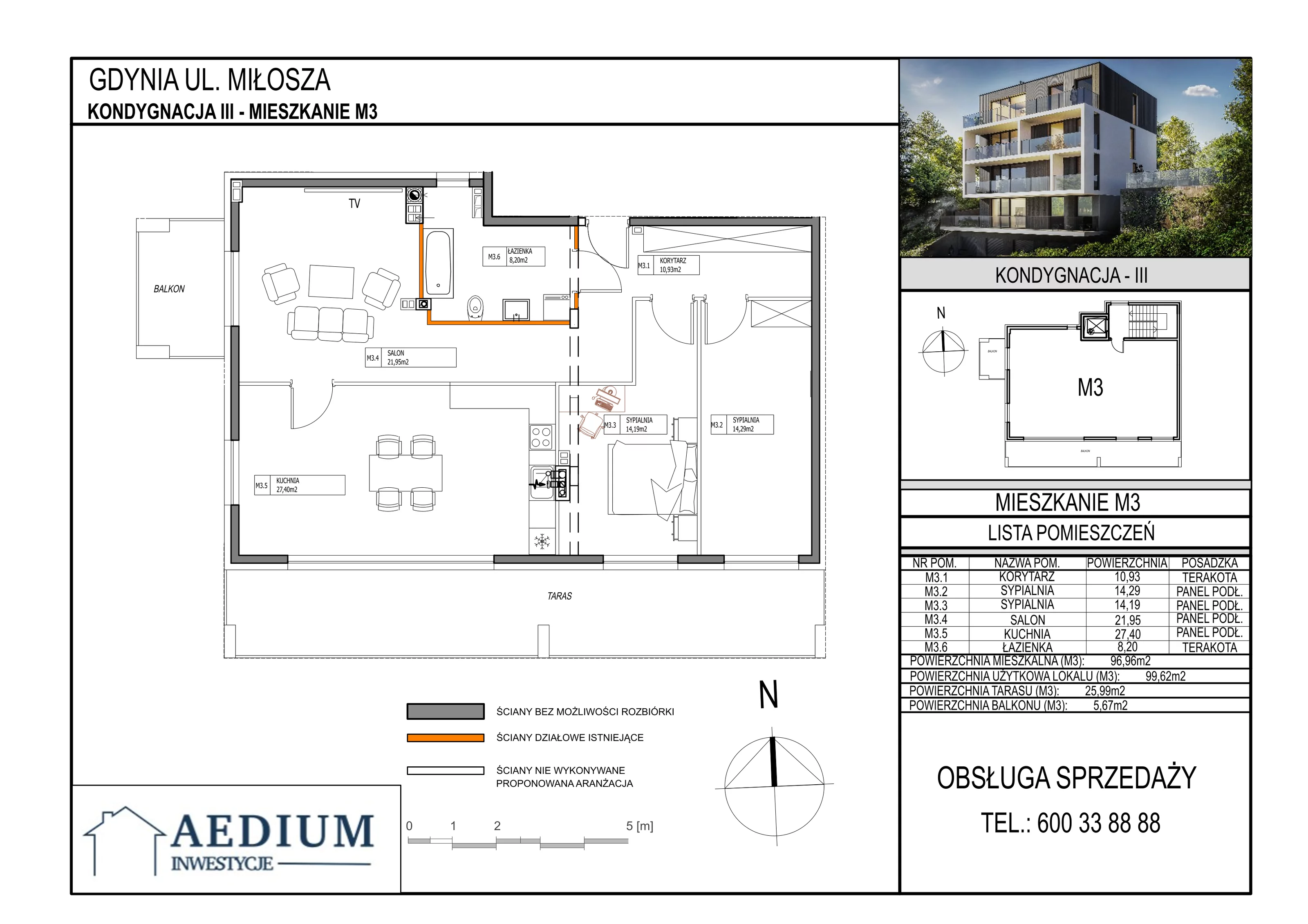 4 pokoje, mieszkanie 97,75 m², piętro 2, oferta nr 3, Miłosza, Gdynia, Redłowo, ul. Czesława Miłosza