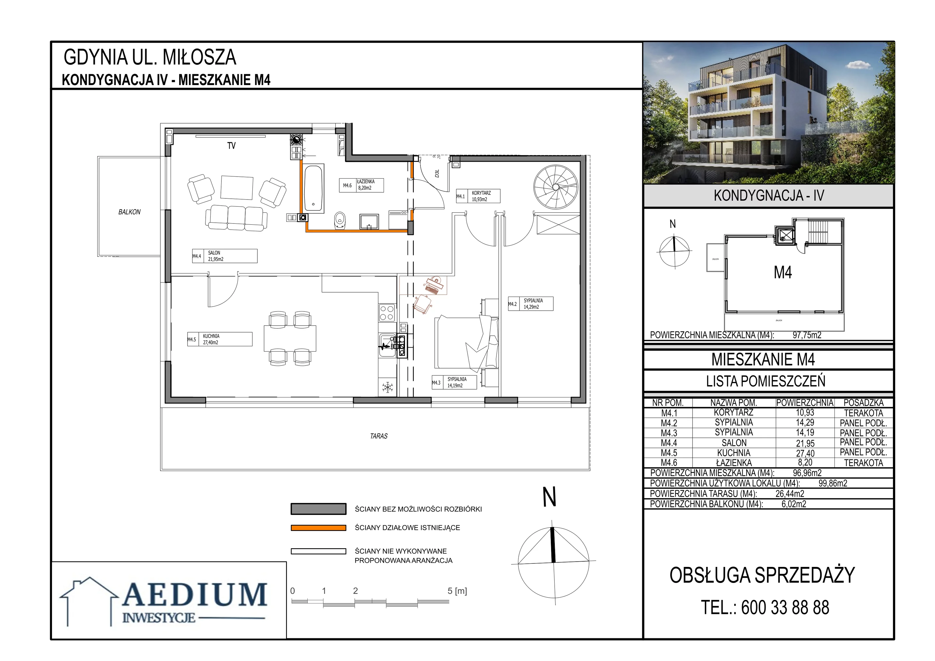 4 pokoje, mieszkanie 101,80 m², piętro 3, oferta nr 4, Miłosza, Gdynia, Redłowo, ul. Czesława Miłosza