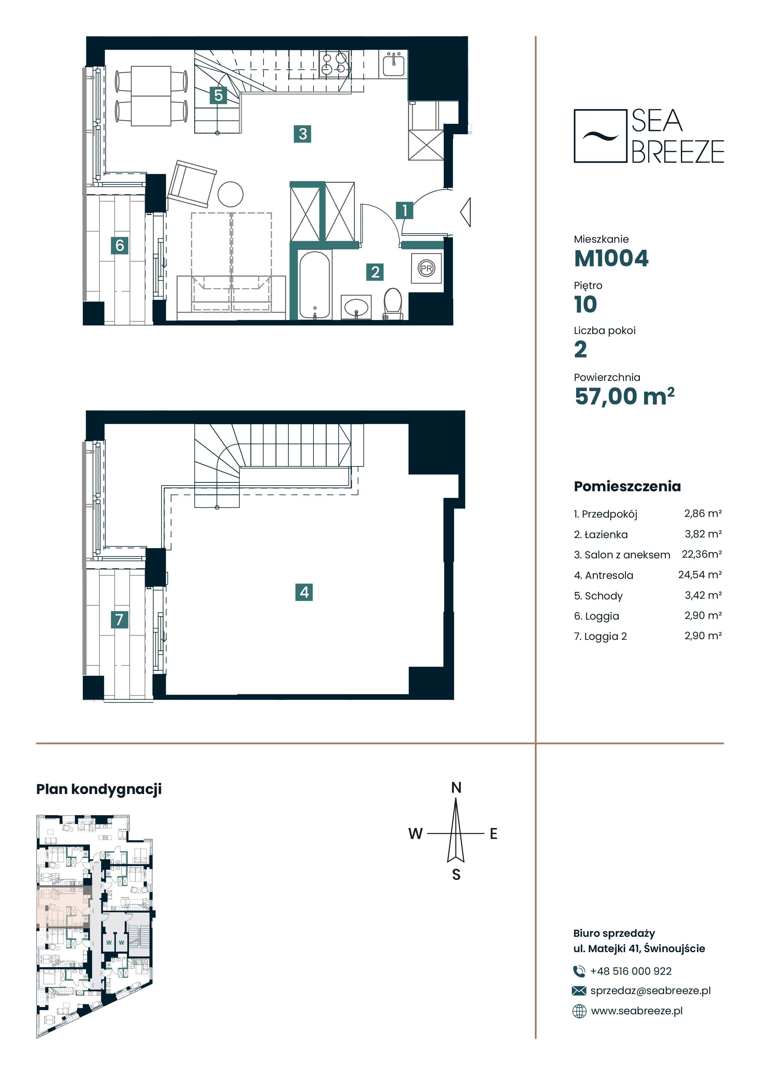2 pokoje, mieszkanie 57,00 m², piętro 10, oferta nr M1004, SeaBreeze, Świnoujście, Osiedle Matejki, ul. Jana Matejki 41